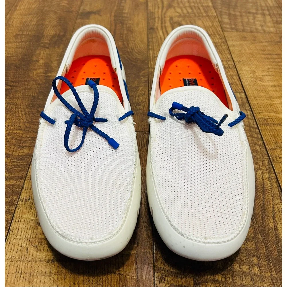 SWIMS UF Braided Lace Loafer Mens White Blue Orange Mesh Water Boat Shoes Siz 10